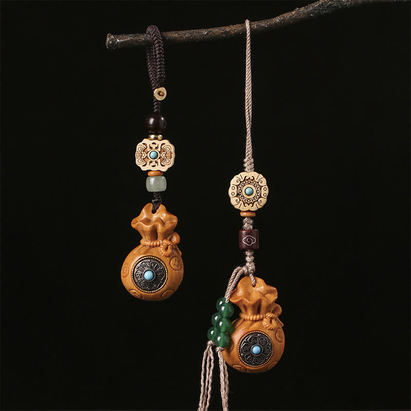 Buddhist Blessing Sandalwood Small Leaf Red Sandalwood Green Sandalwood Om Mani Padme Hum Calm Key Chain Phone Hanging Decoration