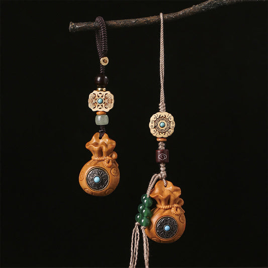 Buddhist Blessing Sandalwood Small Leaf Red Sandalwood Green Sandalwood Om Mani Padme Hum Calm Key Chain Phone Hanging Decoration