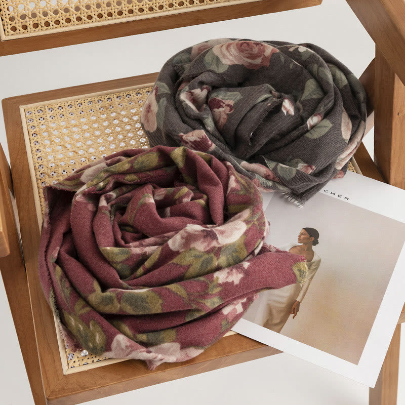 Buddhist Blessing Tibetan Shawl Garden Rose Fall Winter Cozy Travel Scarf Wrap