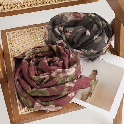 Buddhist Blessing Tibetan Shawl Garden Rose Fall Winter Cozy Travel Scarf Wrap