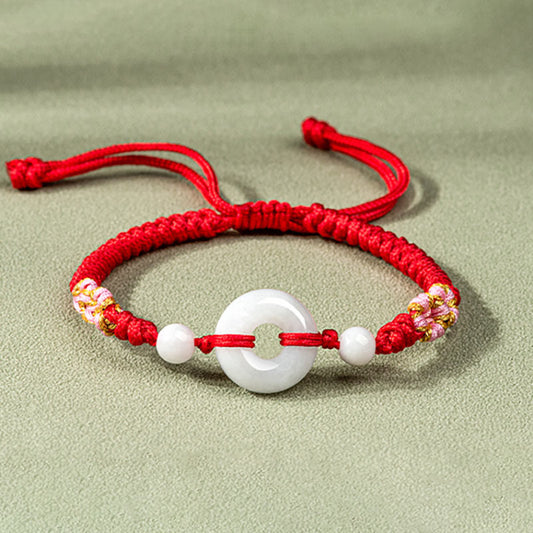 Buddhist Blessing Jade Luck Abundance Red String Bracelet