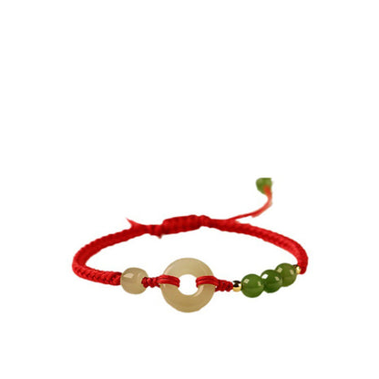 Buddhist Blessing Natural Hetian Jade Peace Buckle Red String Protection Luck Bracelet
