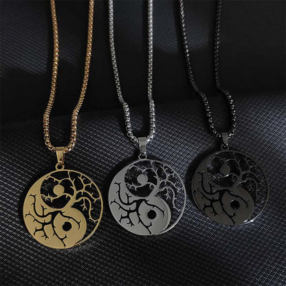 Buddhist Blessing Branches Hollow Yin Yang Design Stainless Steel Balance Necklace Pendant