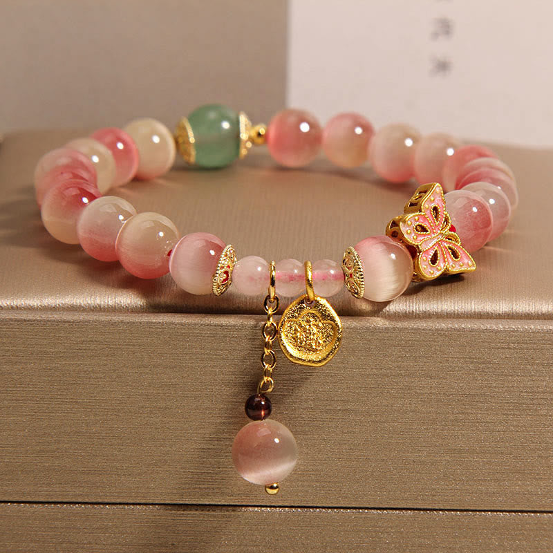 Buddhist Blessing Gradient Pink Cat's Eye Butterfly Peace Bracelet