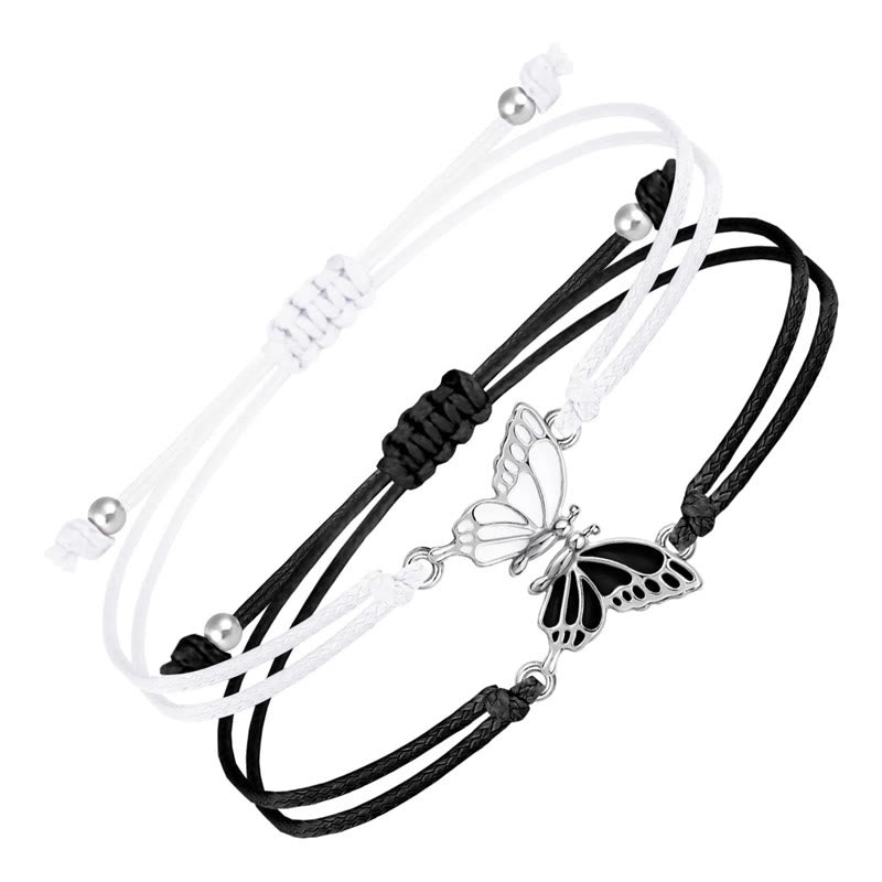Buddhist Blessing 2Pcs Handmade Braided Rope Butterfly Freedom Bracelet