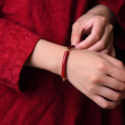 Buddhist Blessing Handmade Cinnabar Om Mani Padme Hum Heart Sutra Blessing Braided Bracelet