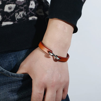 Buddhist Blessing Vintage Leather Plain Strength Buckle Bracelet