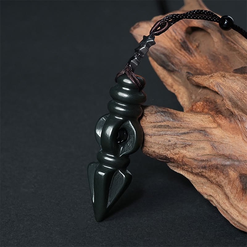 Buddhist Blessing Tibetan Hetian Cyan Jade Pestle Vajra Dorje Star Harmony Necklace Pendant