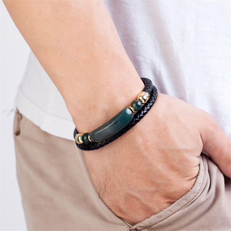 Buddhist Blessing Green Aventurine Tiger Eye Green Agate Black Onyx Hematite Stone Luck Leather Magnetic Buckle Bracelet