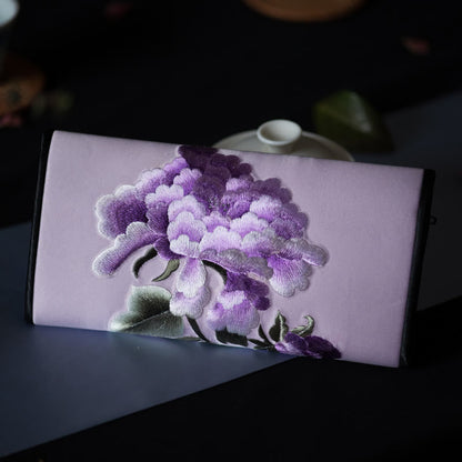 Buddhist Blessing Peony Flower Su Embroidery Journey Shopping Long Purse Handbag