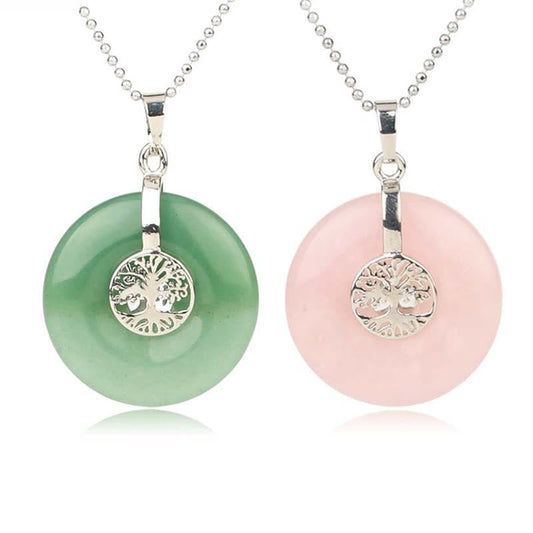 Buddhistblessing Crystal Rose Quartz Green Aventurine Amethyst The Tree Of Life Necklace Pendant