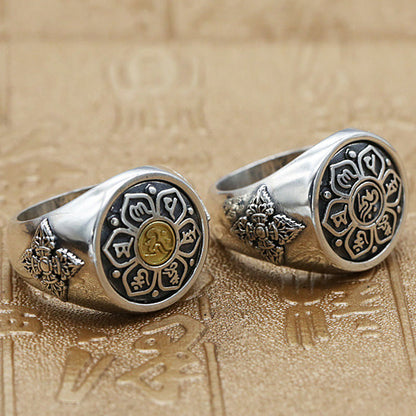 Buddhist Blessing Tibetan Om Mani Padme Hum Vajra Pattern Copper Focus Rotatable Ring