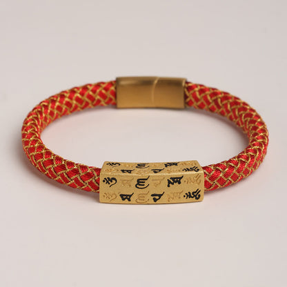 Buddhist Blessing Tibetan Om Mani Padme Hum Various Colors Rope Gold Thread Diamond Knot Luck Buckle Bracelet