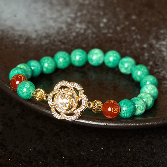 Buddhistblessing tempel Stones Natural Jade Om Mani Padme Hum Cyclone Charm Prosperity Bracelet