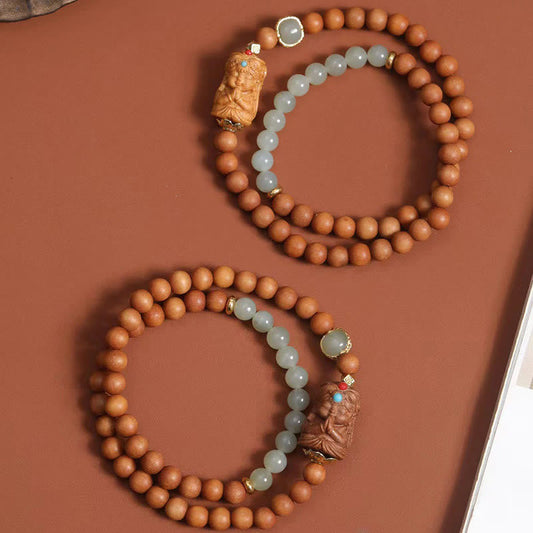 Buddhistblessing tempel Stones Tibetan Zakiram Goddess Of  Wealth Hetian Jade Sandalwood Prosperity Bracelet