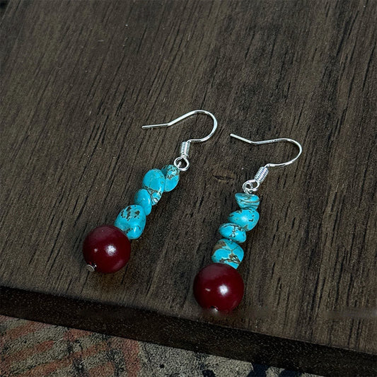 FREE Today: Positive Thinking and Wisdom Tibetan 925 Sterling Silver Turquoise Cinnabar Beads Earrings
