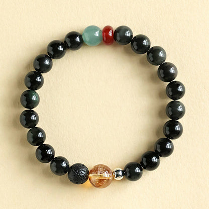 Buddhistblessing tempel Stones Natural Black Obsidian Beads Strength Fulfillment Bracelet