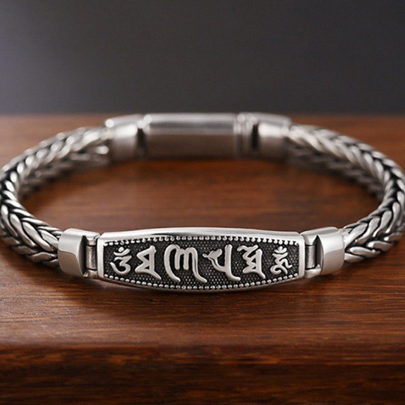 Buddhistblessing tempel Stones Tibetan Copper Weave Om Mani Padme Hum Relief Vajra Peace Metal Bracelet