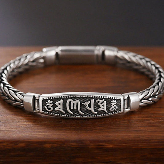 Buddhistblessing tempel Stones Tibetan Copper Weave Om Mani Padme Hum Relief Vajra Peace Metal Bracelet