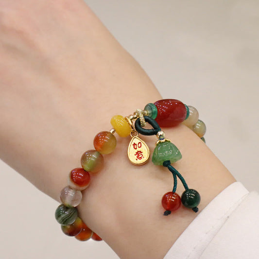Buddhistblessing tempel Stones Natural Colorful Peacock Agate Chalcedony Ruyi As One Wishes Charm Courage Bracelet