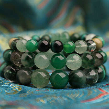 Buddhist Blessing Five Elements Various Agate Crystal Green Strawberry Quartz Moss Agate Green Phantom Luck Bracelet