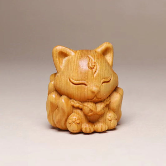 FREE Today: Prosperity Protection Thuja Sutchuenensis Wood Nine Tailed Fox Statue Decoration