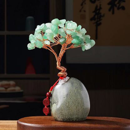 Buddhistblessing tempel Stones Citrine Amethyst Green Aventurine Crystal Tree Ceramic Base Prosperity Home Decoration