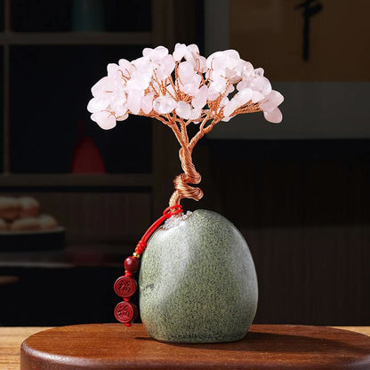 Buddhistblessing tempel Stones Citrine Amethyst Green Aventurine Crystal Tree Ceramic Base Prosperity Home Decoration