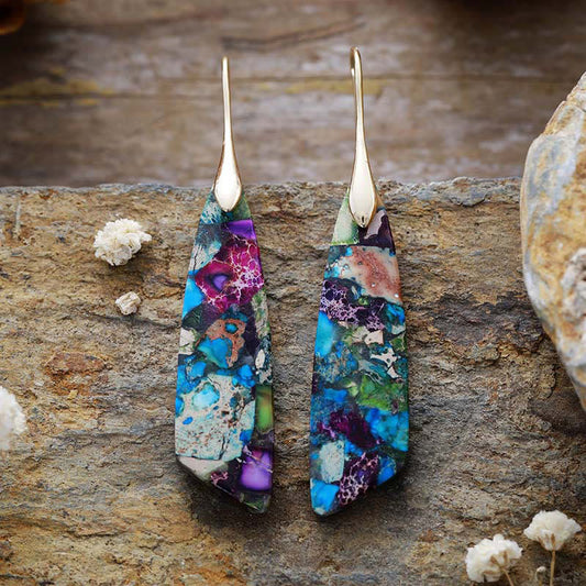 Buddhistblessing Anti-Stress and Balance Natural Emperor Stone Geometric Crystal Earrings