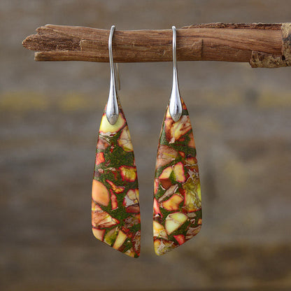 Buddhistblessing Anti-Stress and Balance Natural Emperor Stone Geometric Crystal Earrings