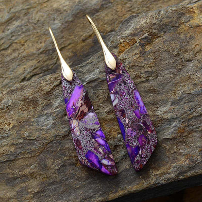 Buddhistblessing Anti-Stress and Balance Natural Emperor Stone Geometric Crystal Earrings