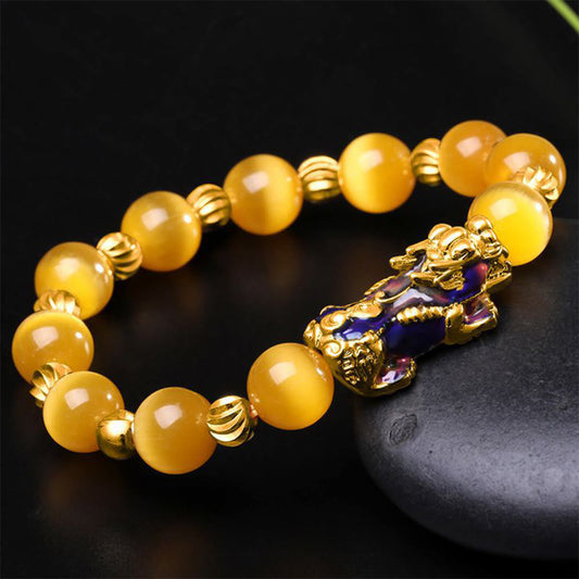 Buddhistblessing tempel Stones Cat Eye Color Change PiXiu Support Bracelet