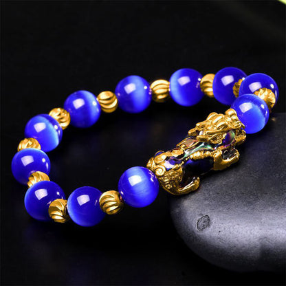 Buddhistblessing tempel Stones Cat Eye Color Change PiXiu Support Bracelet