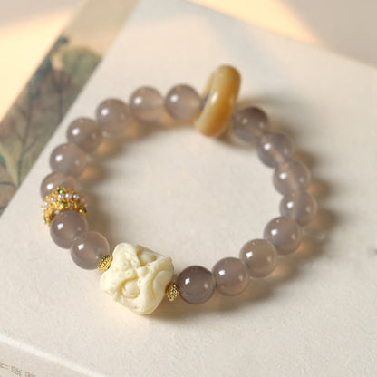 Buddhistblessing Amber Gray Agate Ivory Fruit Confidence Bracelet