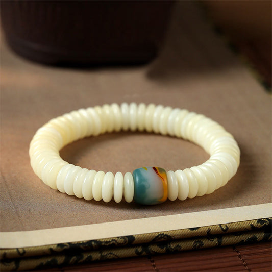 Buddhistblessing Natural White Bodhi Seed Stone Wisdom Tassel Wrist Mala Bracelet