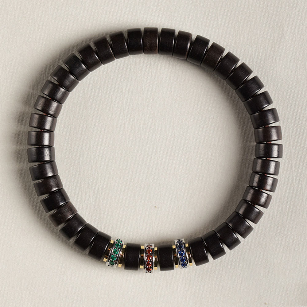 Buddhistblessing tempel Stones Ebony Wood Small Leaf Red Sandalwood Zircon Peace Bracelet