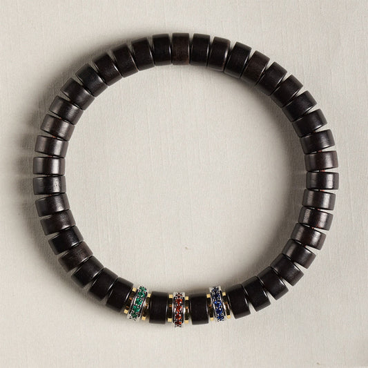 Buddhistblessing tempel Stones Ebony Wood Small Leaf Red Sandalwood Zircon Peace Bracelet