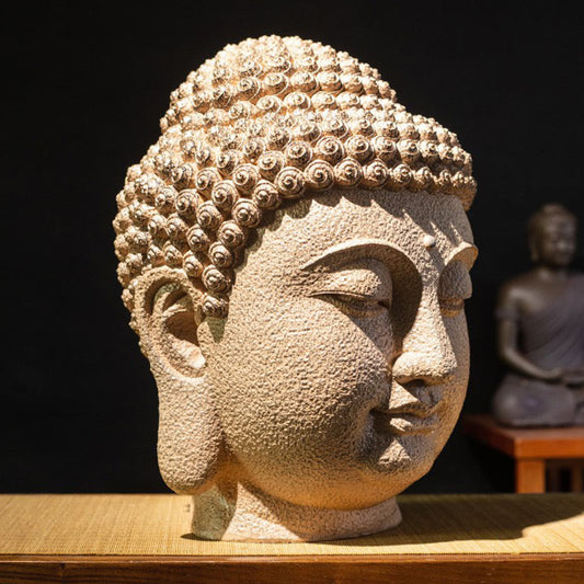 Buddhistblessing tempel Stones Closed Eyes Meditating Buddhistblessing tempel Head Resin Statue Zen Home Decoration 42*30*30cm