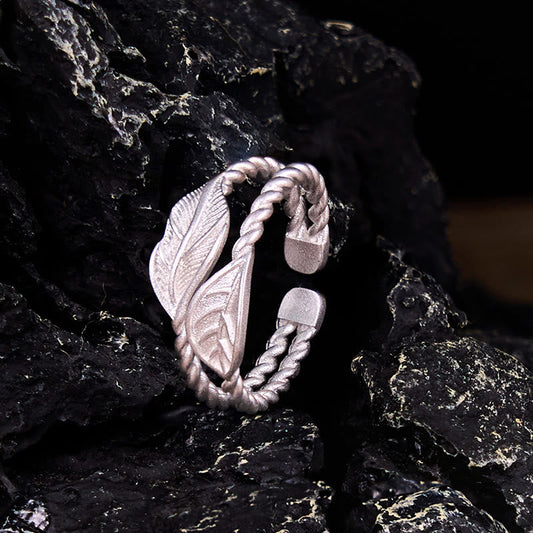 Buddhistblessing tempel Stone Copper Leaf Wealth Adjustable Ring