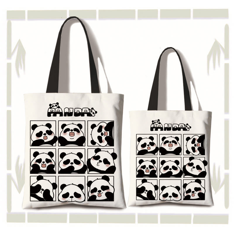 Buddhist Blessing Large Capacity Handmade Canvas Cute Panda Commuter Shoulder Bag Shopping Bag