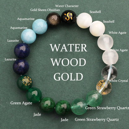 Buddhist Blessing Five Elements Various Agate Crystal Sun Stone Wisdom Bracelet