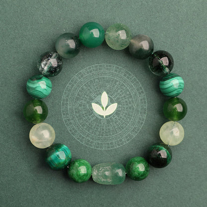 Buddhist Blessing Five Elements Various Agate Crystal Green Strawberry Quartz Moss Agate Green Phantom Luck Bracelet