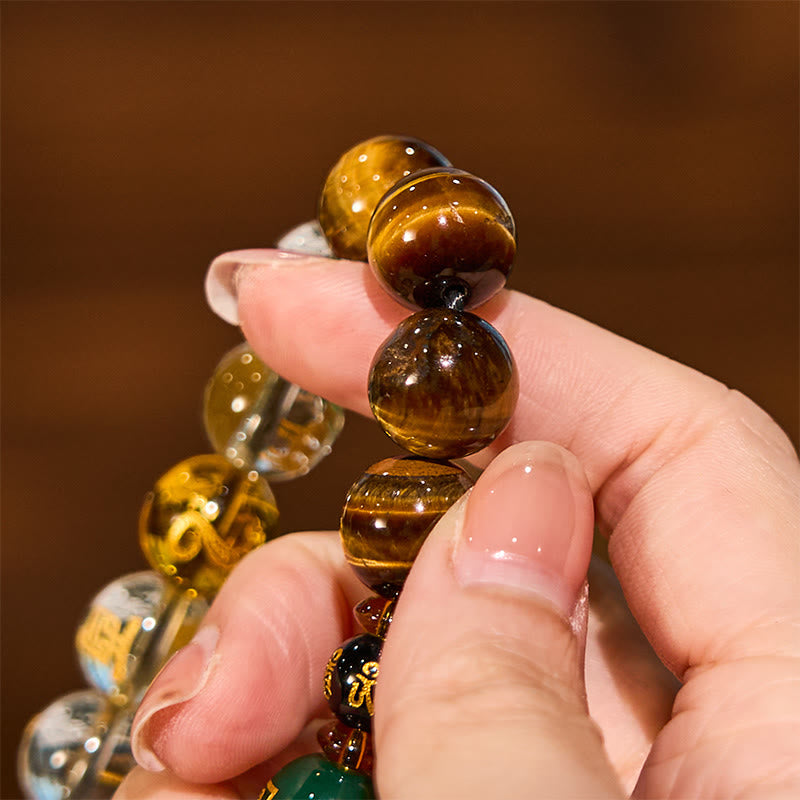 Buddhist Blessing Chinese Zodiac Tiger Eye White Crystal Courage Bracelet