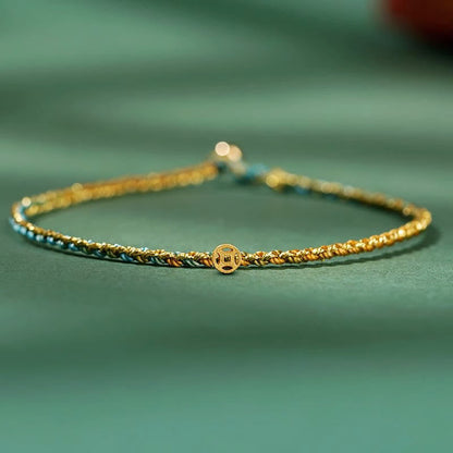 Buddhist Blessing Colorful Rope Luck Coin Bead Abundance Extra Thin Braided Bracelet