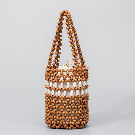 Buddhist Blessing Hand-woven Bucket Portable Wooden Beads Handbag