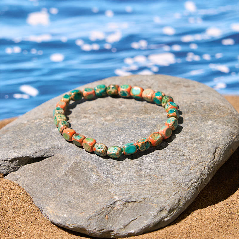 Buddhist Blessing Natural Colorful Emperor Stone Oval Square Beads Anti-stress Bracelet