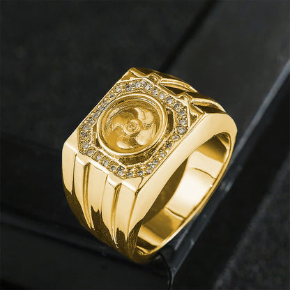 Buddhist Blessing Gold Plated Copper Brass Windmill Healing Ring