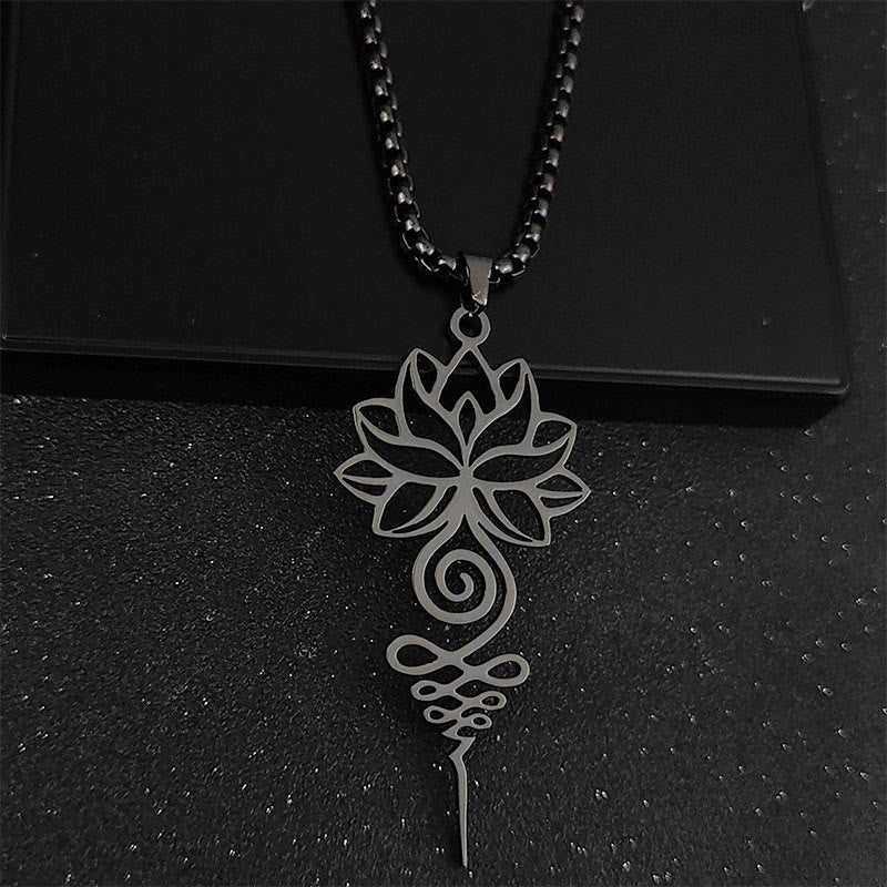 Buddhist Blessing Lotus Unalome Chakra Symbol Design Stainless Steel Enlightenment Necklace Pendant