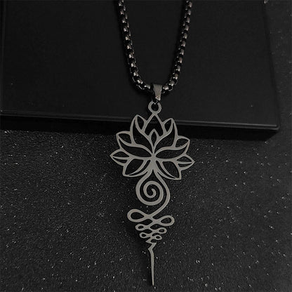 Buddhist Blessing Lotus Unalome Chakra Symbol Design Stainless Steel Enlightenment Necklace Pendant