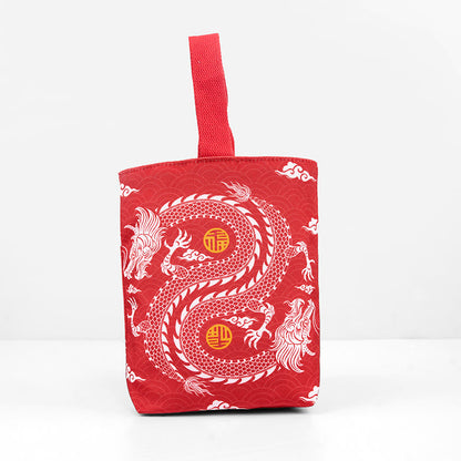 Buddhist Blessing Chinese Dragon Persimmon Canvas Handbag
